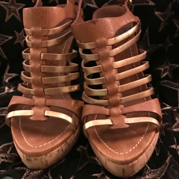 miu miu | Authenticated | Gladiator | Cork Platforms in Gold, Tan & Caramel - Picture 6 of 16